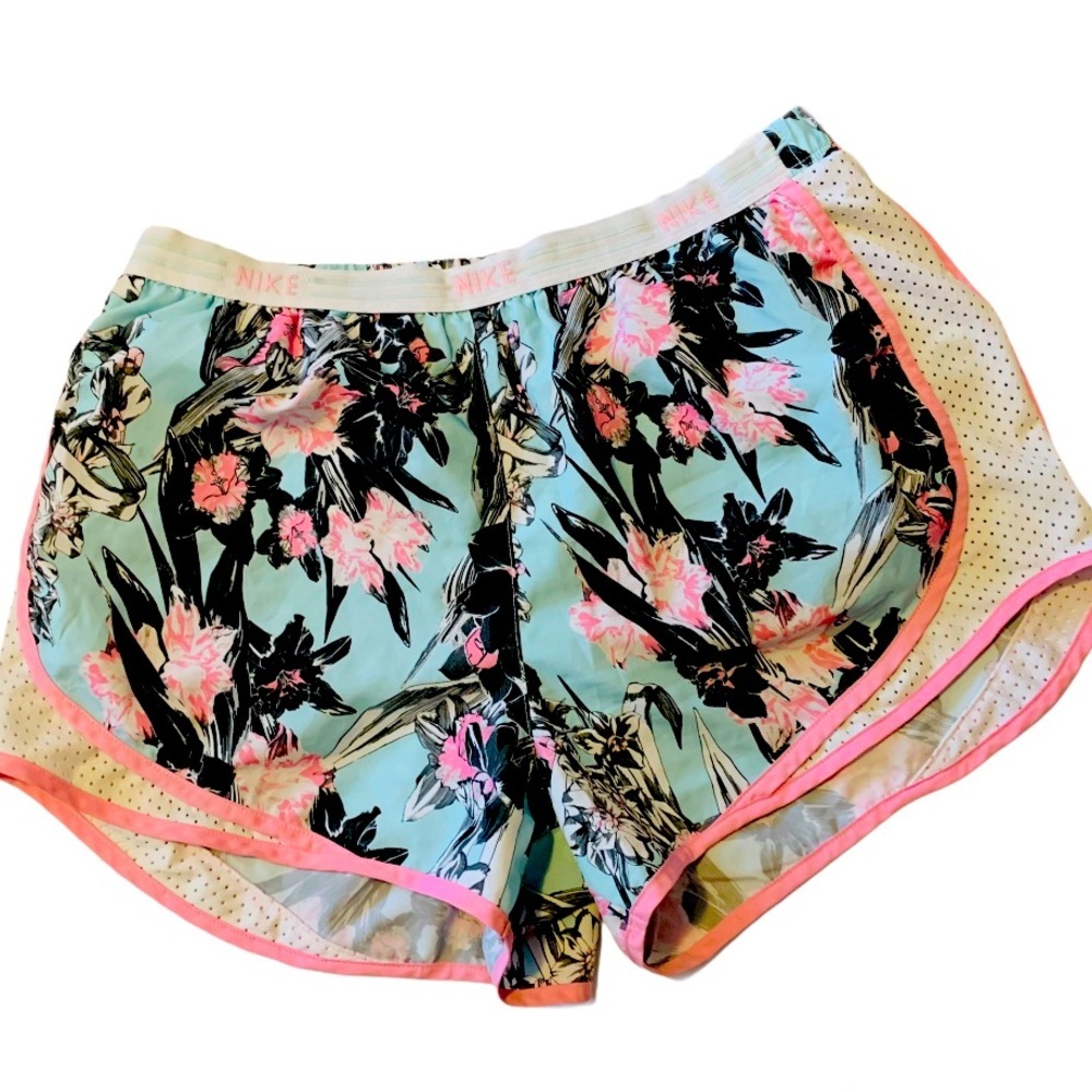 Nike tempo floral rush Ning shorts pink teal black white medium